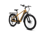 ENVO D50 is an e-bike that functions as a commuter and cargo carrier. Its rugged frame coupled with suspension fork allows for smooth rides on any terrain. Powered by a 750W motor, the bike's cargo rack and basket can easily transport tools, groceries, or even second passenger.